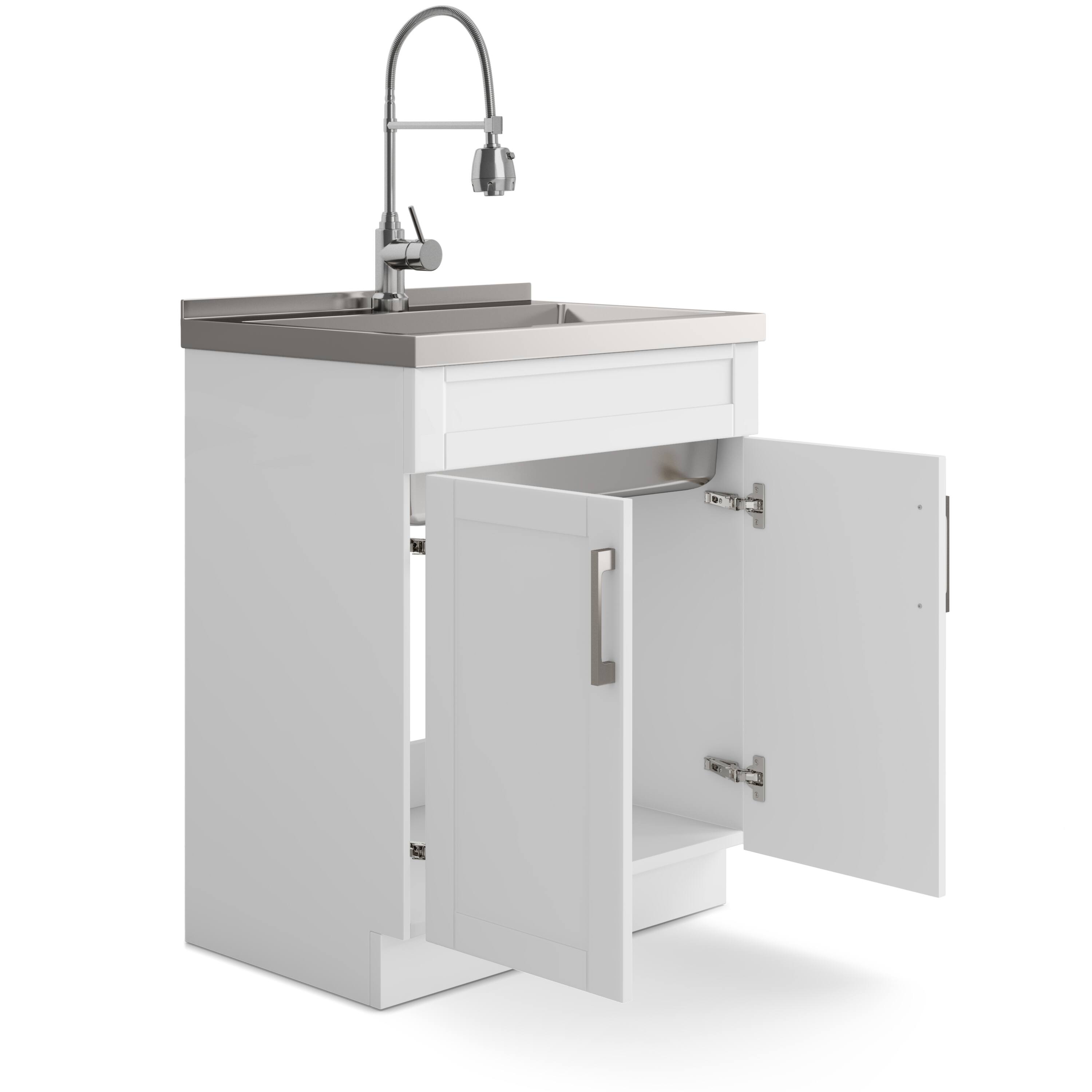 Back. Simpli Home - Hennessy  All-in-One 28-inch Utility Sink & Cabinet - Pure White.