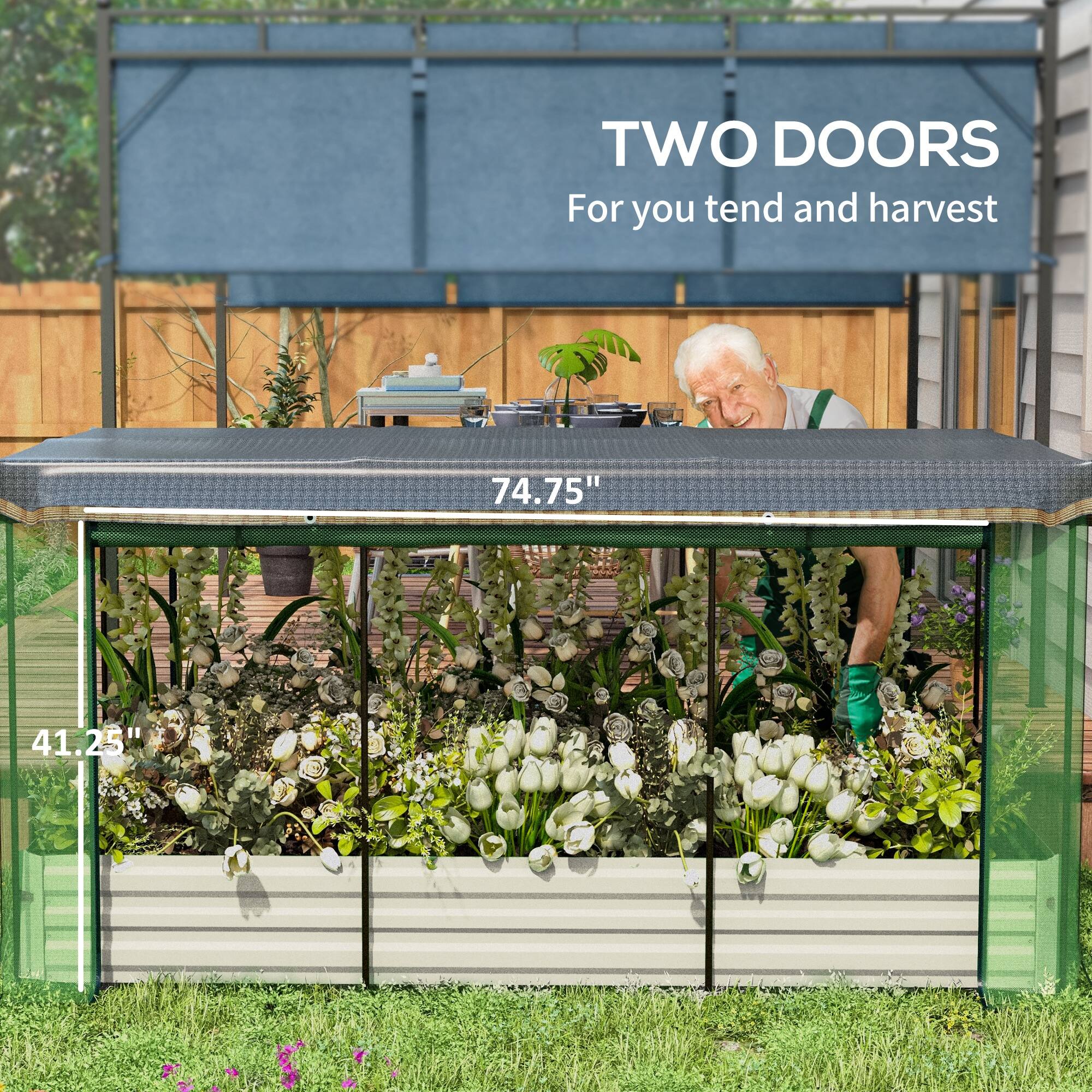 TWO DOORS For you tend and harvest
74.75"
41.25"