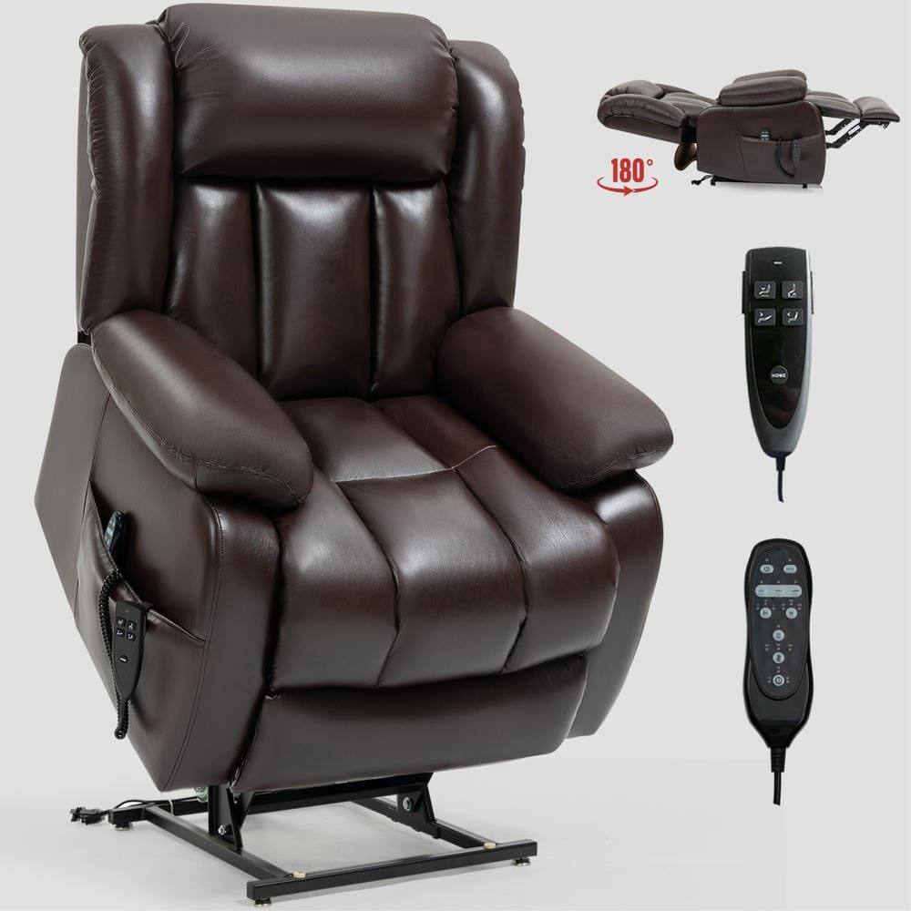 Alt View 9. Kadyn - Dual Motor Power Lift Recliner, 180° Recline, Massage & Heat, 350lb Capacity, Antique brown - Brown.