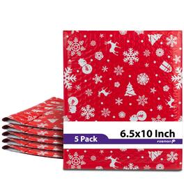 Fosmon - 6.5 x 10 - 5 Pack #0 Christmas Holiday Poly Bubble Mailer Gift Wrap, Padded Shipping Envelopes, 6.5 x 9" Usable Size - Multi