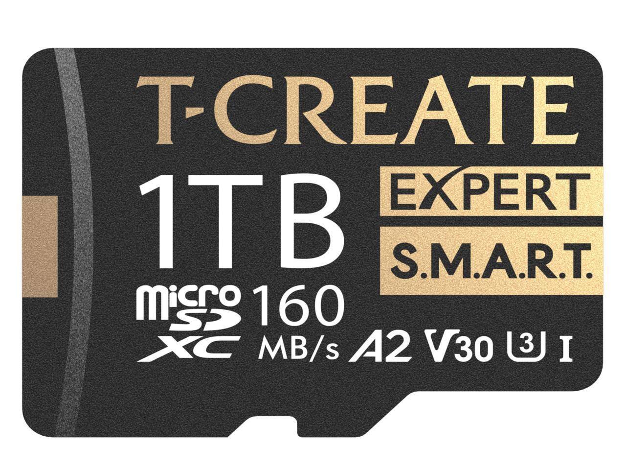 T-CREATE  
1TB  
EXPERT  
S.M.A.R.T.  
MicroSDXC  
160 MB/s  
A2 V30 U3 I