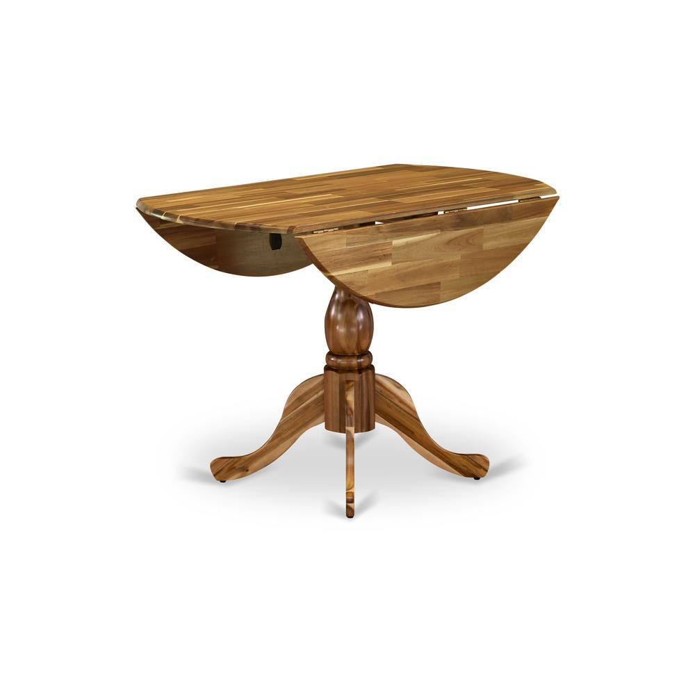 Alt View 2. East West Furniture - Round Modern Dining Table Natural Acacia Color Table Top Surface and Asian Wood Modern Dining Table Pedestal Legs - Natural.