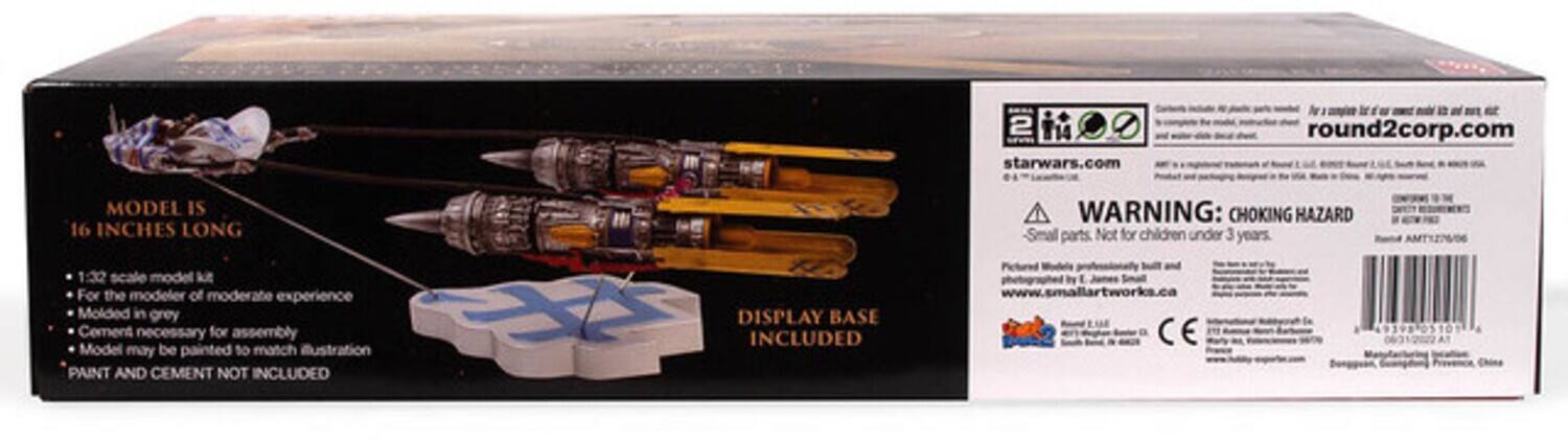2 T14 starwars.com a ir  a round2corp.com MODEL IS 16 INCHES LONG 1:32 scale model kit For the modeler of moderate experience Molded Cement in necessary grey for assembly  DISPLAY INCLUDED BASE Model may be painted to match illustration PAINT AND CEMENT NOT INCLUDED WARNING: CHOKING HAZARD -Small parts. Not for children under 3 years. MT1Z7/6 by E www.smallartworks.ca 49398 510