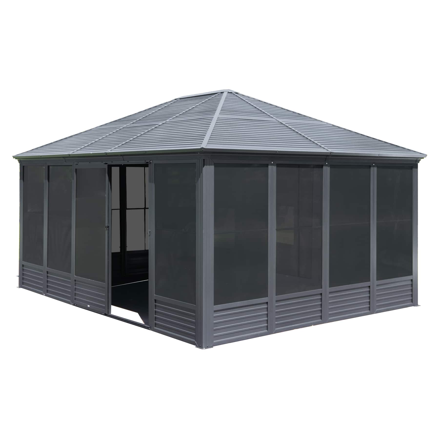 Mondawe - 13x16.5FT Sunroom, Hardtop Gazebo with Galvanized Steel Roof - Gray