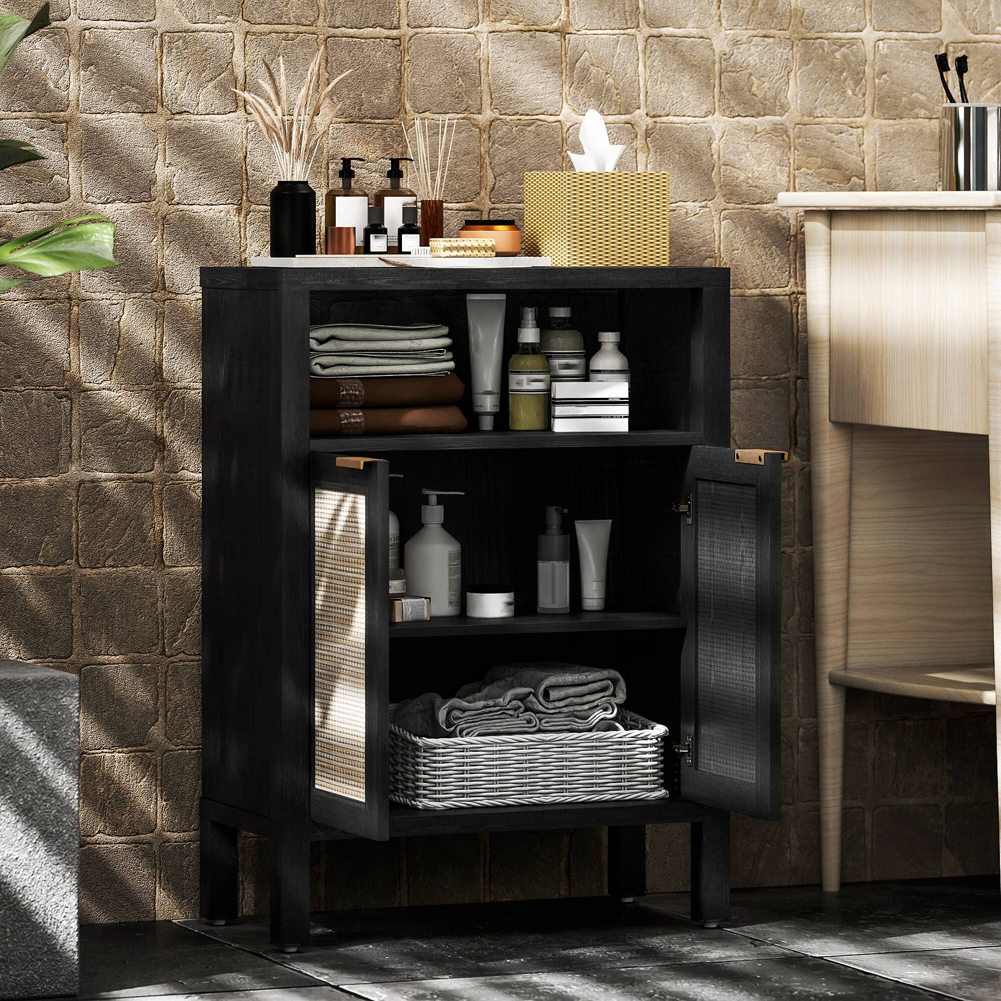 Alt View 8. Homcom - Rattan Sideboard Buffet Cabinet with Storage, Modern Accent Cabinet with 2 Doors and Adjustable Shelf - Black.