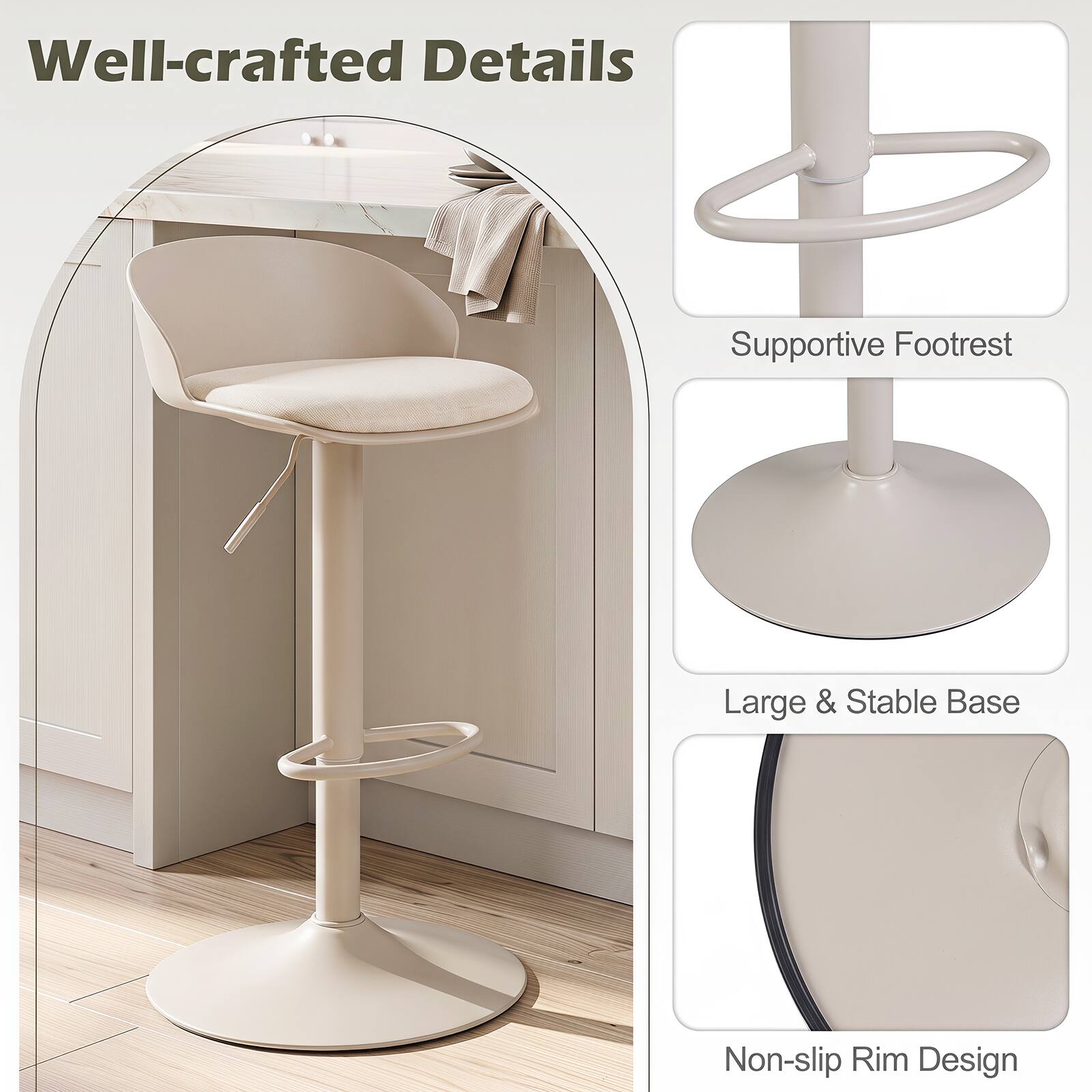 Well-crafted Details

- Supportive Footrest
- Large & Stable Base
- Non-slip Rim Design