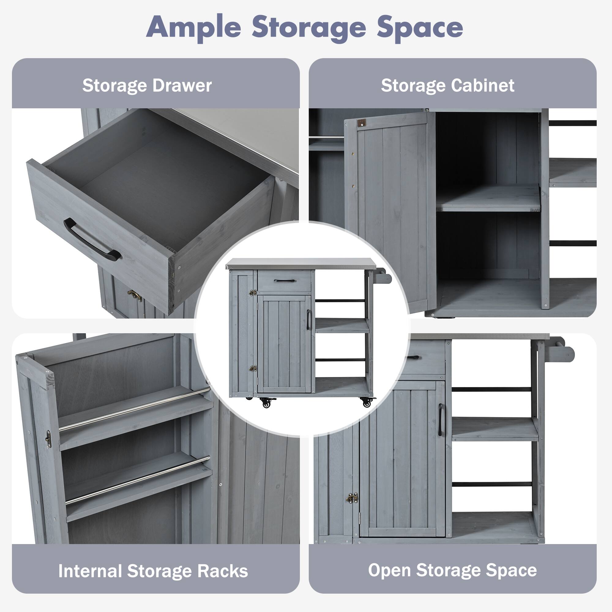 Ample Storage Space

- Storage Drawer
- Storage Cabinet
- Internal Storage Racks
- Open Storage Space