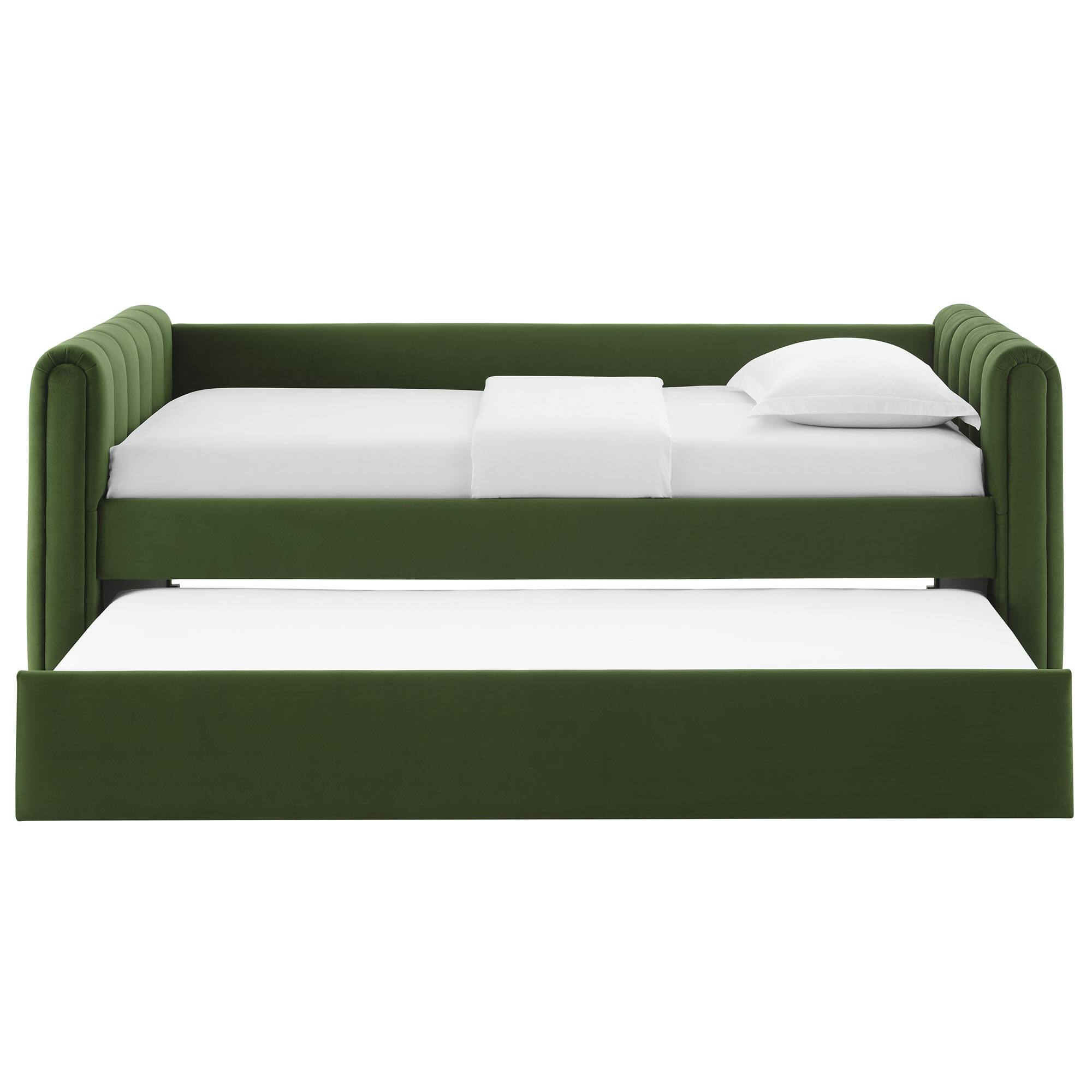 Alt View 10. Modway - Veyla Channel Tufted Performance Velvet Twin Daybed With Trundle by Modway - Moss Green.