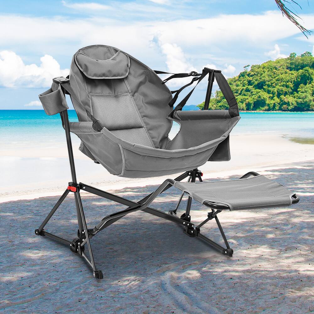 Alt View 3. Ainfox - Ainfox 2 PCS Hammock Camping Chair with Footrest, Foldable Portable Rocking Chairs for Adults Outside Swinging Camp - Gray.
