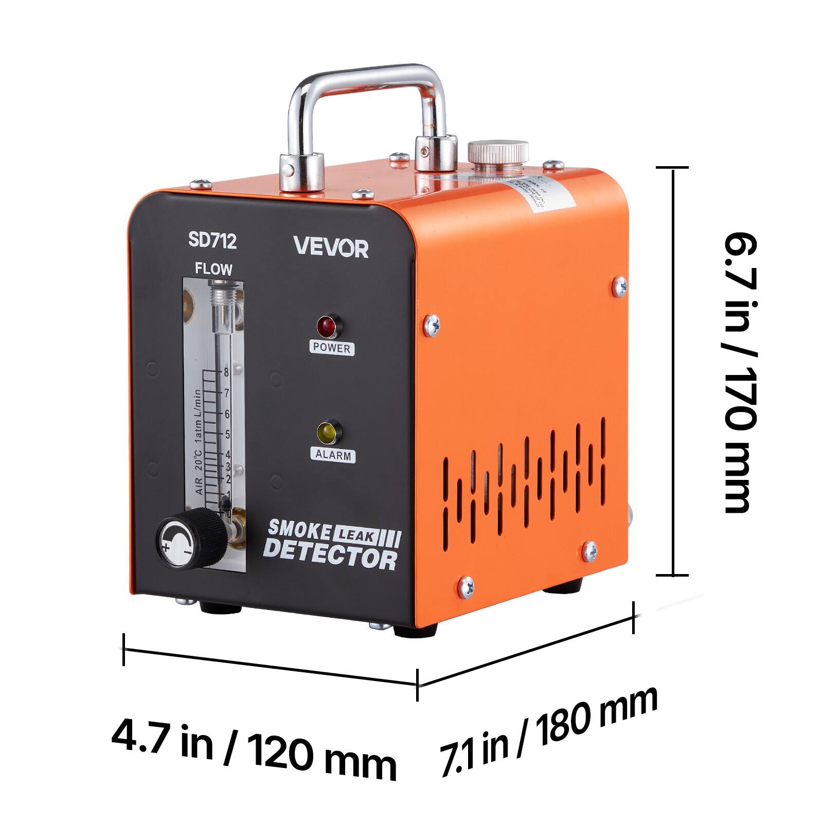 SD712 VEVOR FLOW POWER a 7 L/min S 5 faim 5 20C ALARM V AIR SMOKE LEAKIII LEAK III DETECTOR 6.7 in / 170 mm 4.7 in / 120 mm 7.1 in / 180 mm