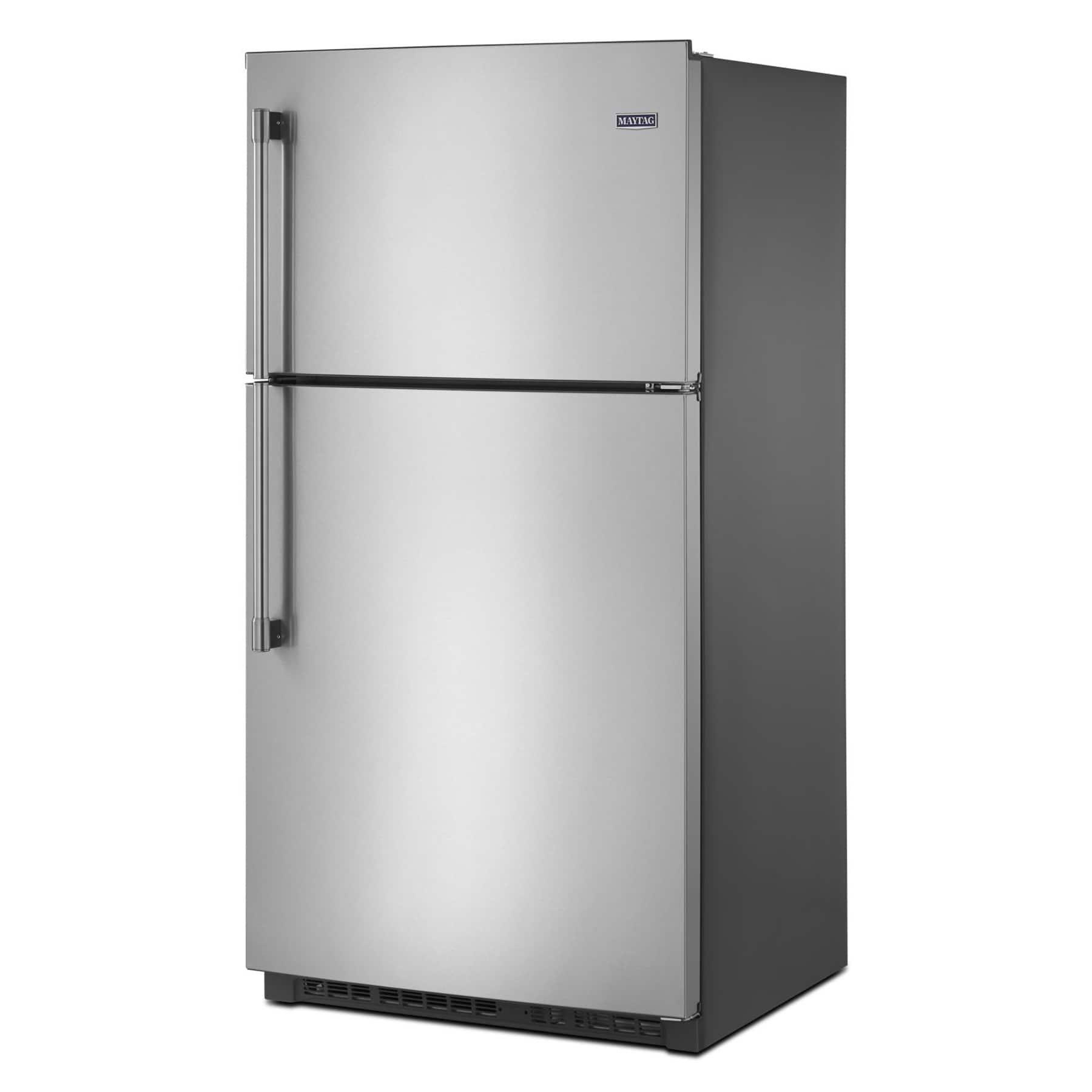 Alt View 3. Maytag - 21 Cu. Ft. Wide Top Freezer Refrigerator with EvenAir Cooling Tower and BrightSeries LED Lighting - Fingerprint Resistant Stainless Steel.