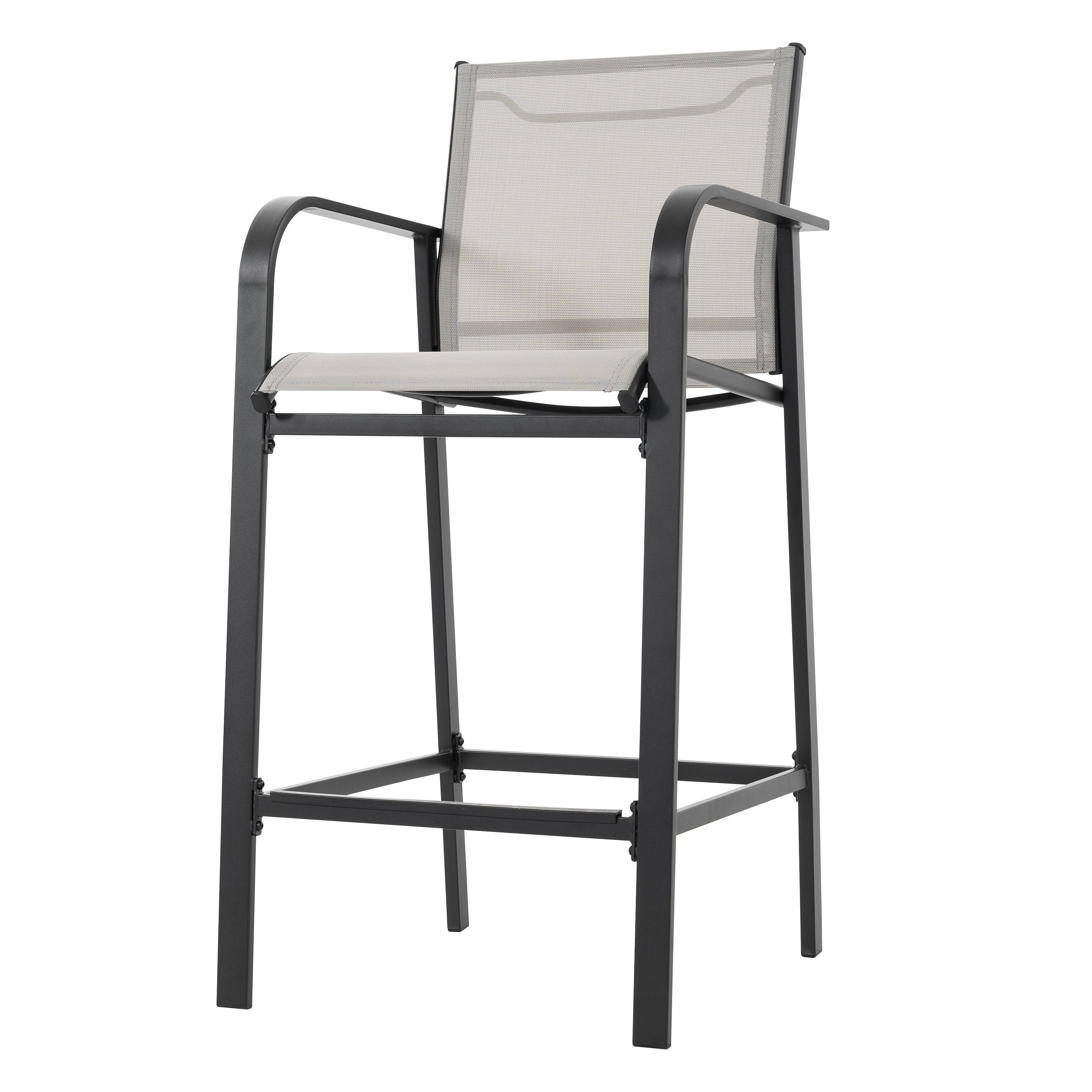 Alt View 5. Nuu Garden - Outdoor Textilene High Bar Stools with Powder-Coated Frame, Light Gray - Light Gray.