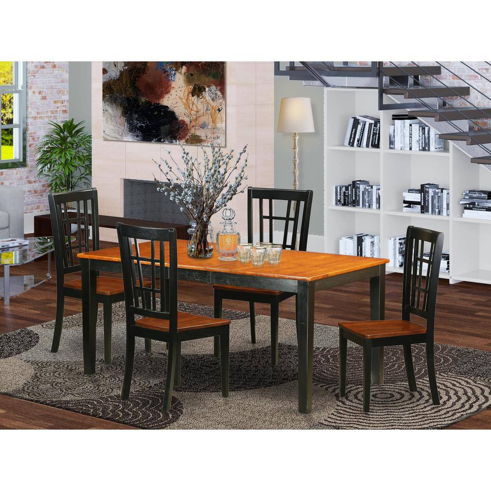 Back. East West Furniture - 5 Pc Dining room set-Table with Leaf Plus 4 Chairs for Dining room - Black & Cherry.