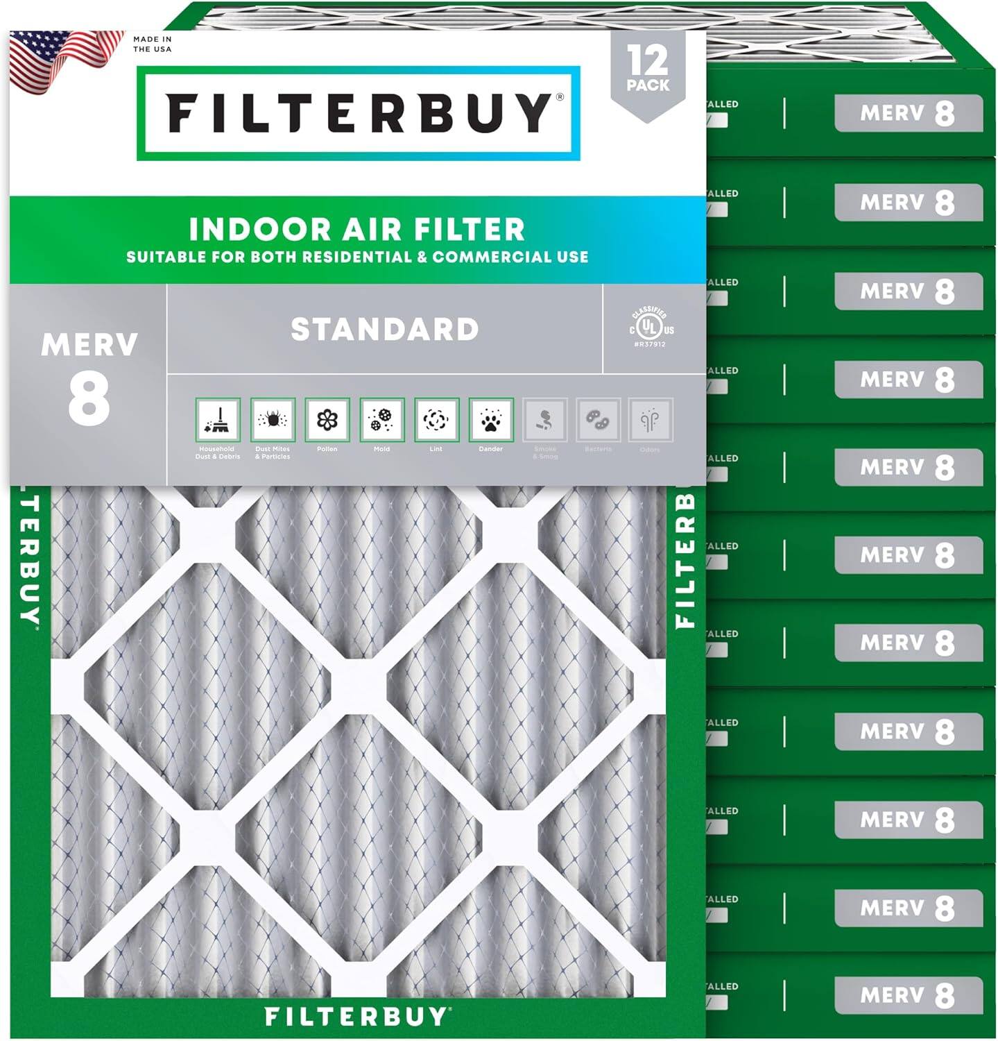 Filterbuy - 17.5x23.5x2 MERV 8 Dust & Allergy Defense, Electrostatic Pleated HVAC AC Furnace Air Filters Replacement (12-Pack) - Silver
