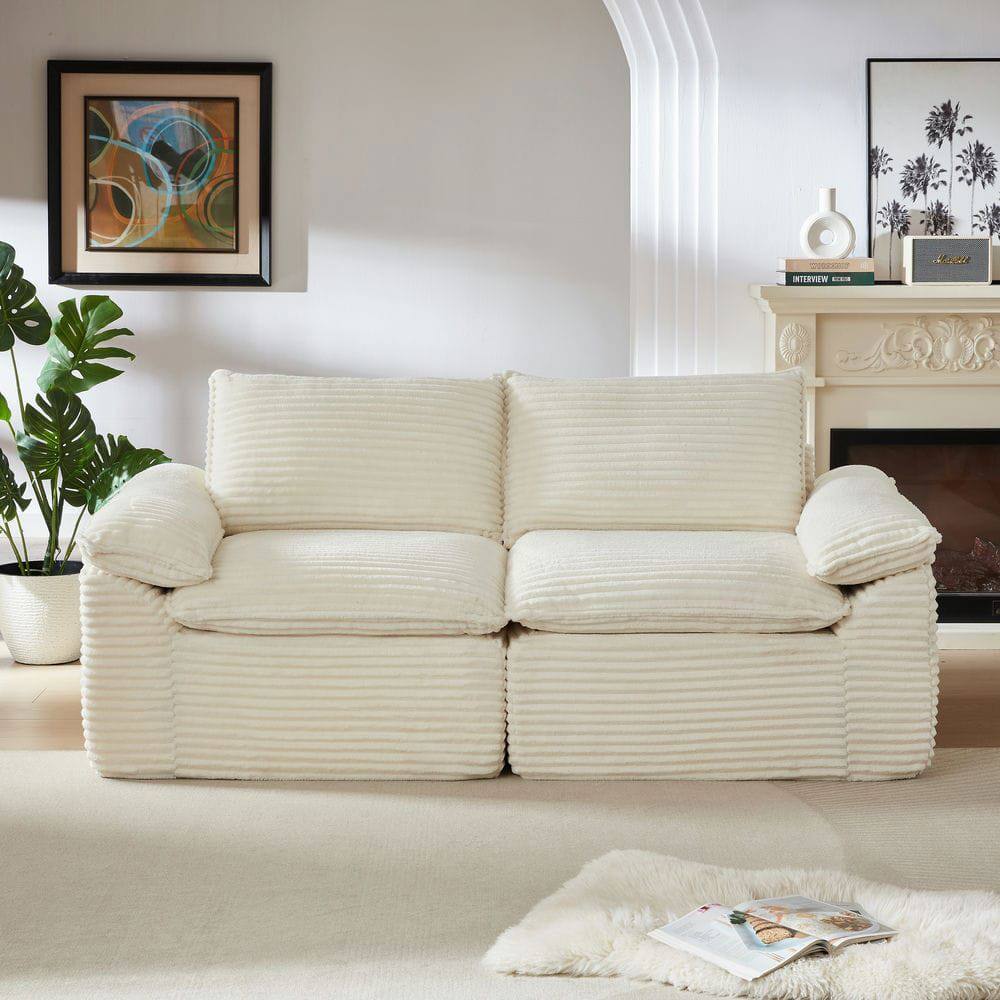 Angle. Kadyn - Oversized Modular Corduroy Sofa, Cloud Couch with Removable Cushions, White - White.