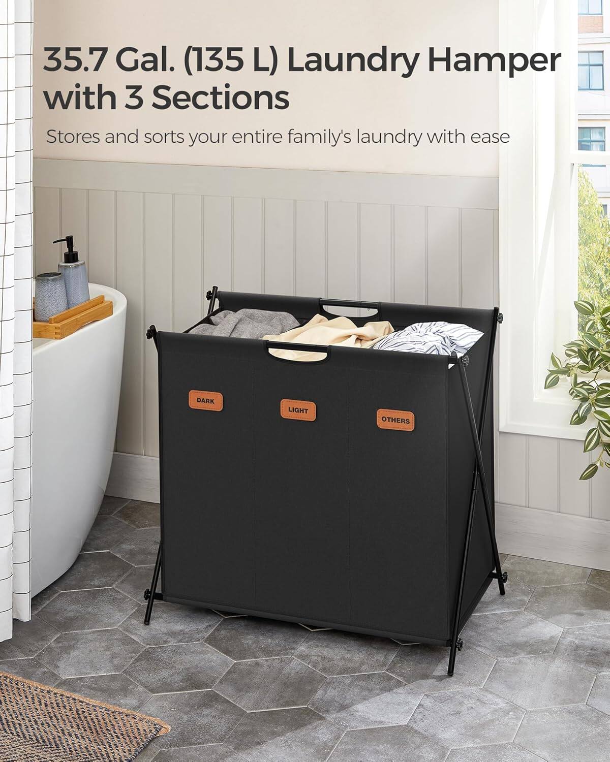 35.7 Gal. (135 L) Laundry Hamper with 3 Sections
Stores and sorts your entire family's laundry with ease
DARK
LIGHT
OTHERS