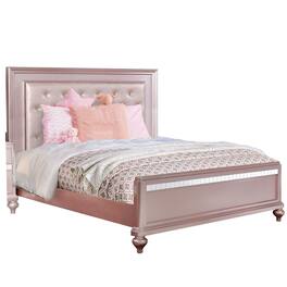 Manhattan Lane - Button Tufted Full Size Bed with Leatherette Headboard, Rose Gold - Gold