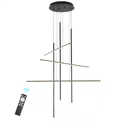 Front. Umeiluce - 6-Light Modern Sputnik Chandelier Stairs Hallway Hanging Pendant Remote Dimmable - Matte Black.
