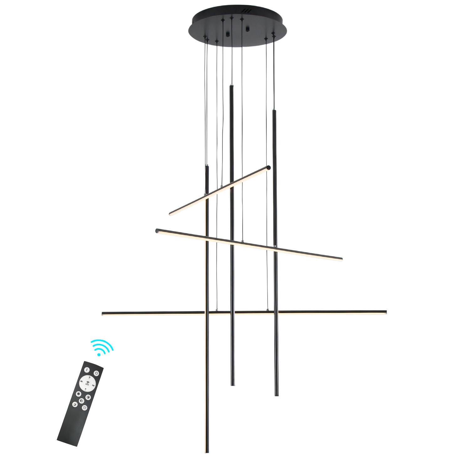 Front. Umeiluce - 6-Light Modern Sputnik Chandelier Stairs Hallway Hanging Pendant Remote Dimmable - Matte Black.