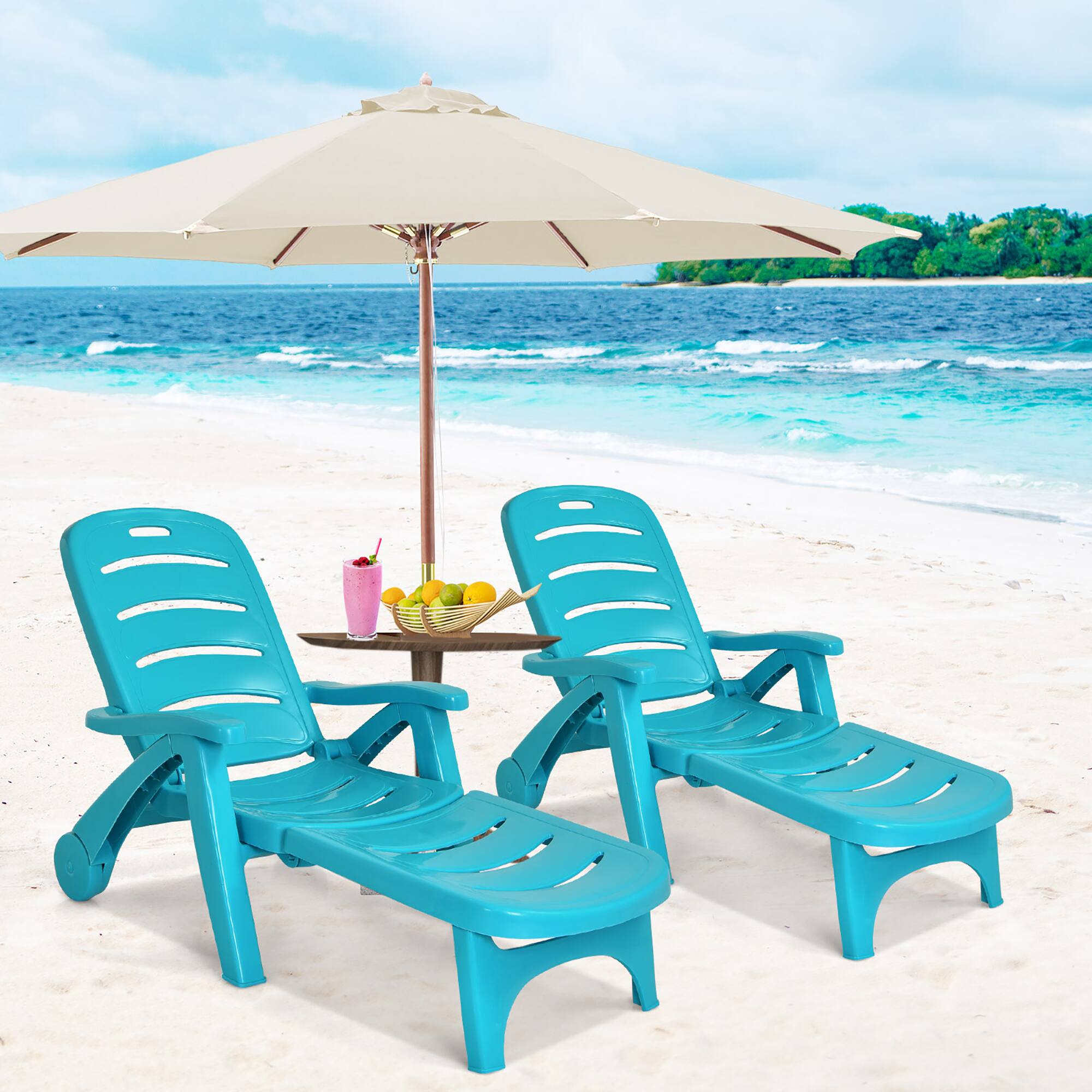 Alt View 1. Costway - Costway 2 PCS Folding Chaise Lounge Chair 5-Position Adjustable - Turquoise.