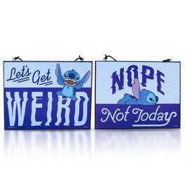 Silver Buffalo - Disney Lilo & Stitch "Let's Get Weird" Reversible Hanging Sign Wall Art - Blue