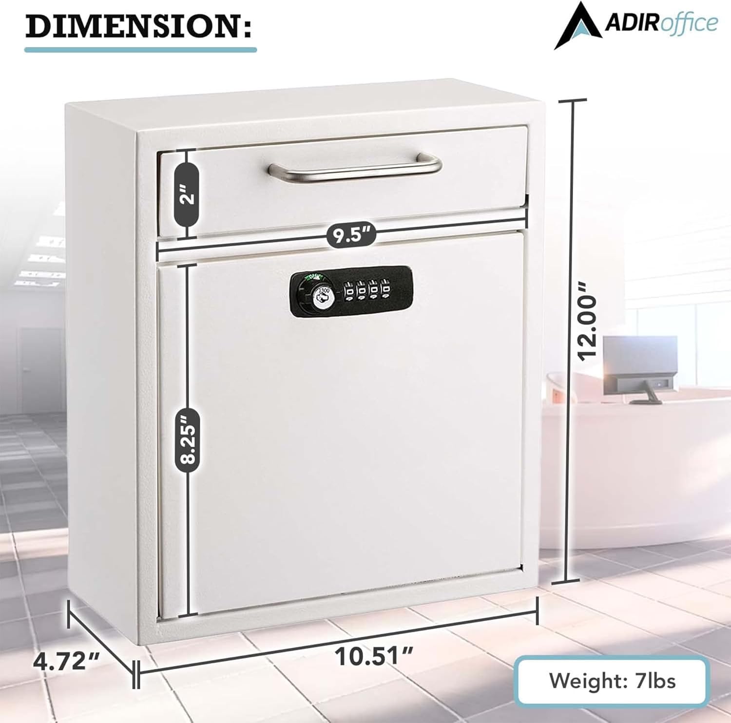 DIMENSION: 2" 8.25" 9.5" h 10.51" 4.72" 12.00" Weight: 7lbs