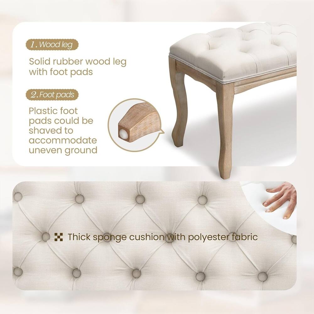 1. Wood leg
   - Solid rubber wood leg with foot pads

2. Foot pads
   - Plastic foot pads could be shaved to accommodate uneven ground

3. Thick sponge cushion with polyester fabric