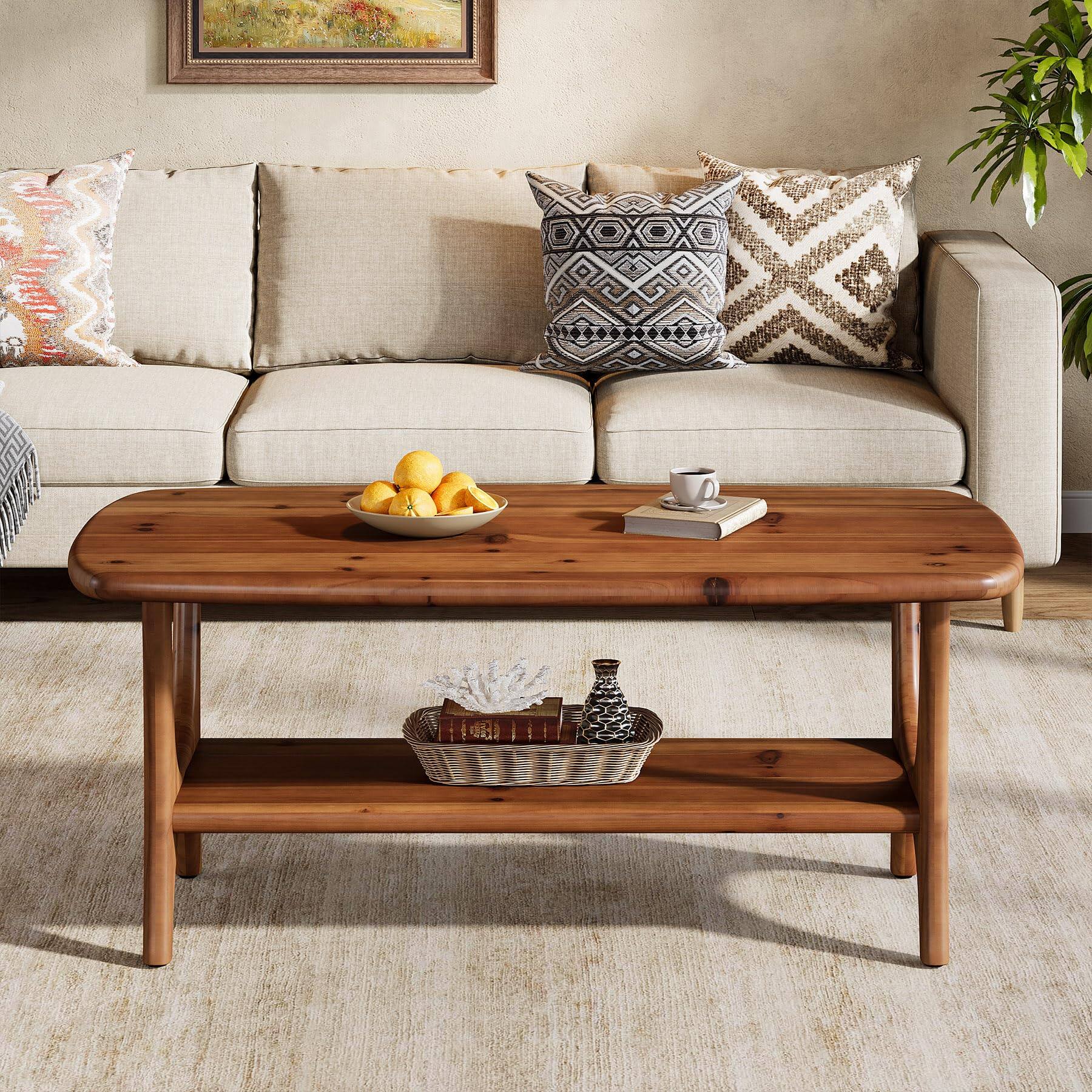 Alt View 1. Tribesigns - 47" Mid Century Modern Solid Wood Coffee Table, Walnut - Walnut.