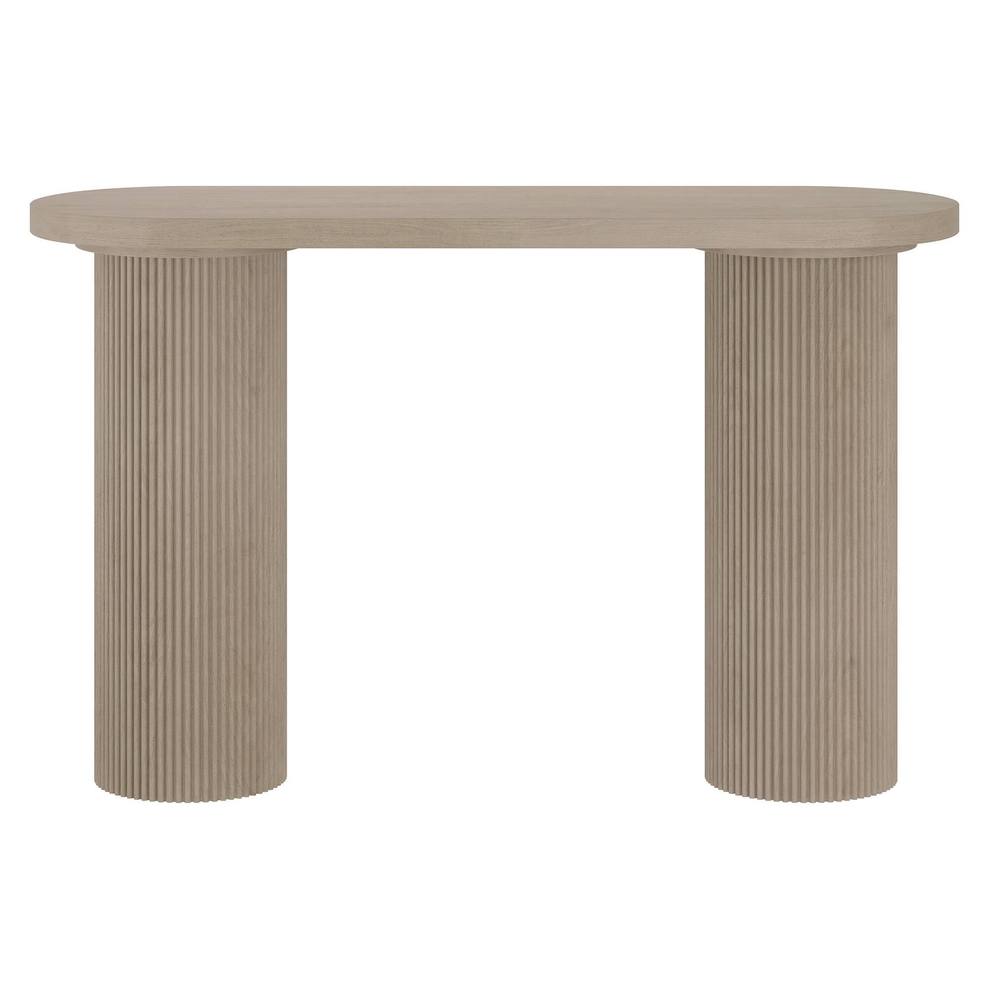 Angle. Hudson&Canal - Isa 55" Wide Oval Fluted Console Table - White.
