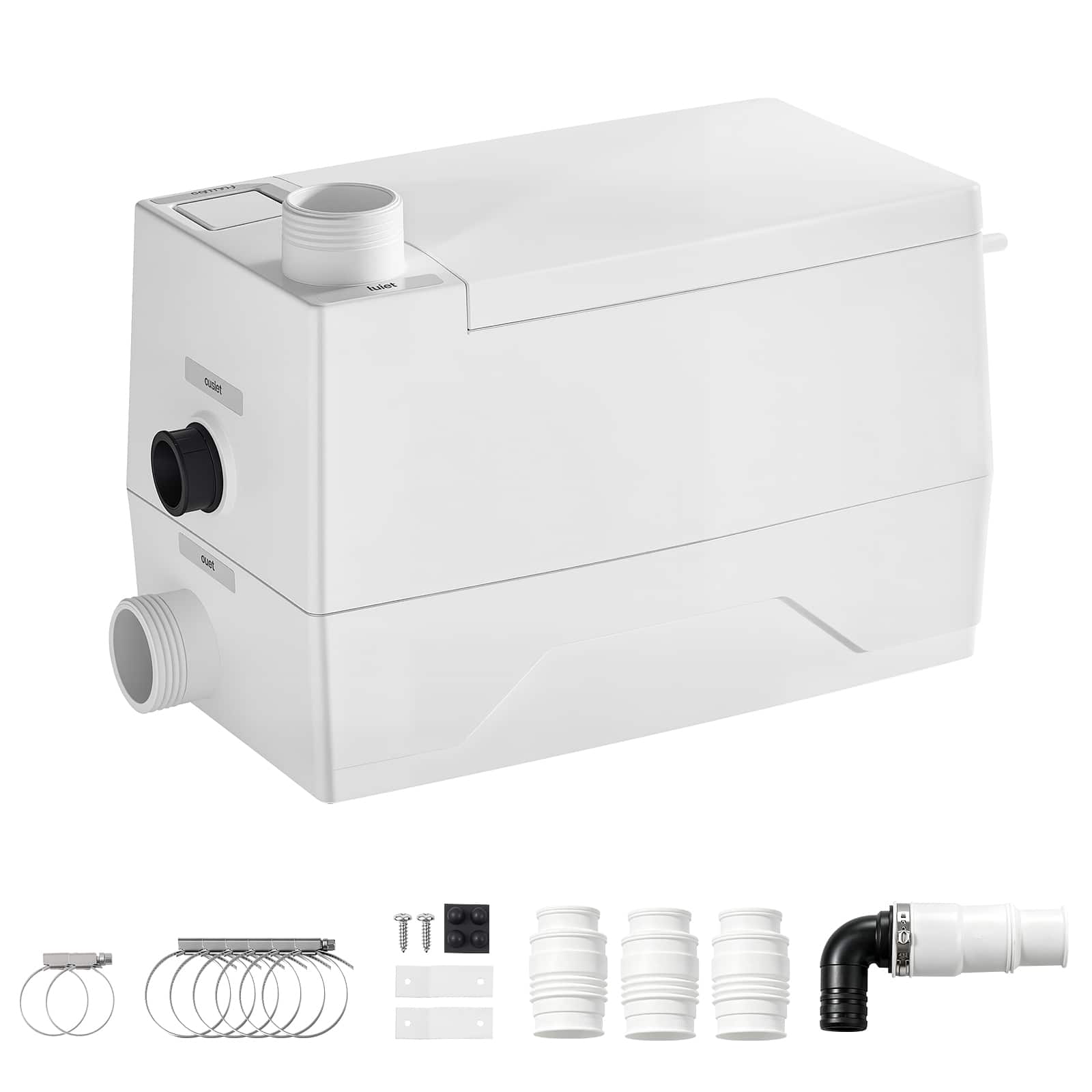 VEVOR - Utility Sink Pump 350W 7200L/h Flow 26.2 ft / 8 m Head Drain Pump, Waste Water Disposal Machine with 3 Inlets, Portable - White