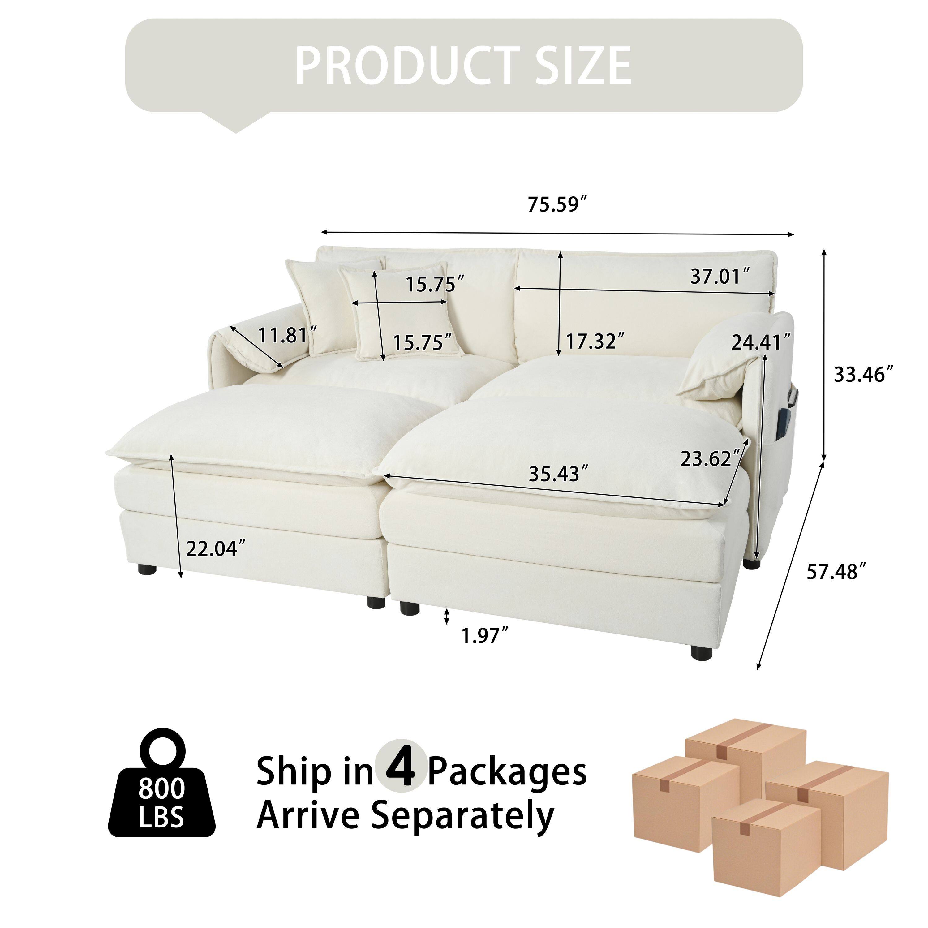 PRODUCT SIZE  
75.59" 15.75" 37.01" 11.81" 15.75" 17.32" 24.41" 33.46" 35.43" 23.62" 22.04" 57.48" 1.97"  
800 LBS  
Ship in 4 Packages  
Arrive Separately