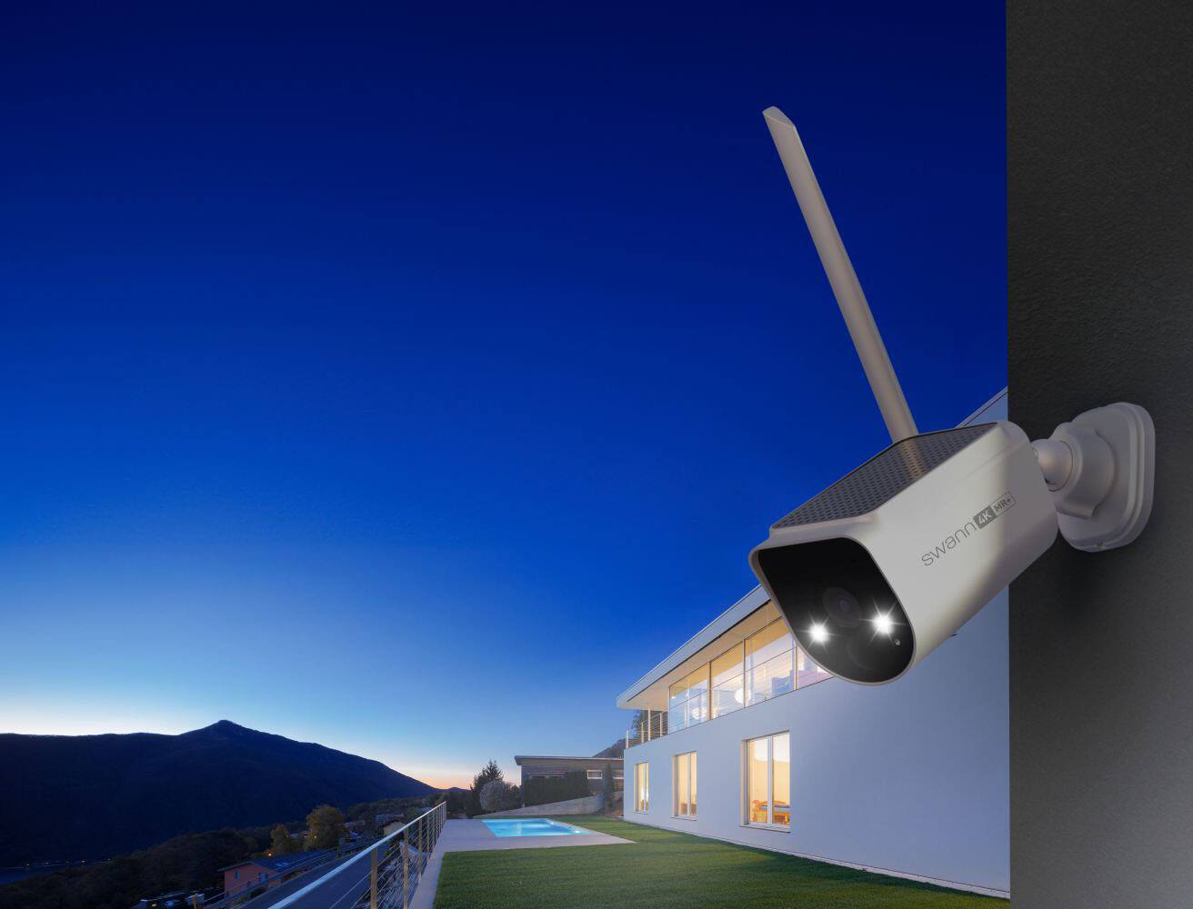 Left. Swann - MaxRanger Version 2 4K Solar Wireless Security System W/ Base Station & 2 Forever Charged Solar Powered Cameras, 64GB - White.