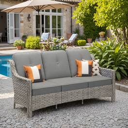 Ovios - 1 PCS Patio Furniture 3 Seat Sofa with Cushions All-Weather Rattan Couch for Backyard - Dark Gray