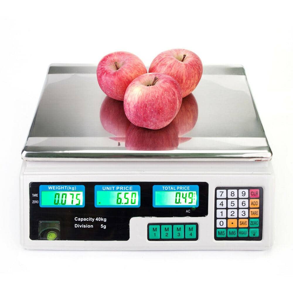 Winado - 88LB 40KG Digital Price Computing Scale Food Produce Meat Deli Kitchen LB/KG - Silver & White