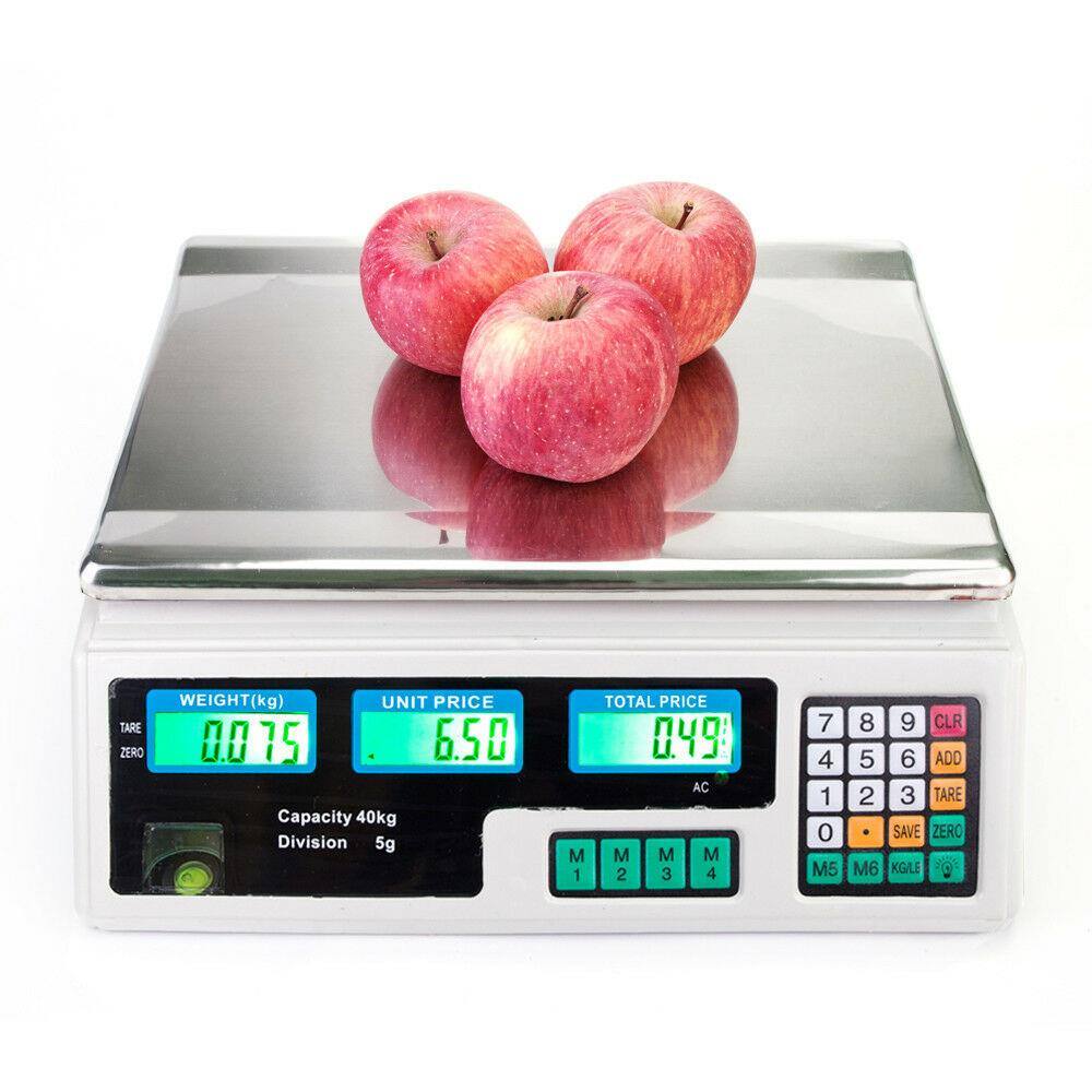 Winado - 88LB 40KG Digital Price Computing Scale Food Produce Meat Deli Kitchen LB/KG - Silver & White