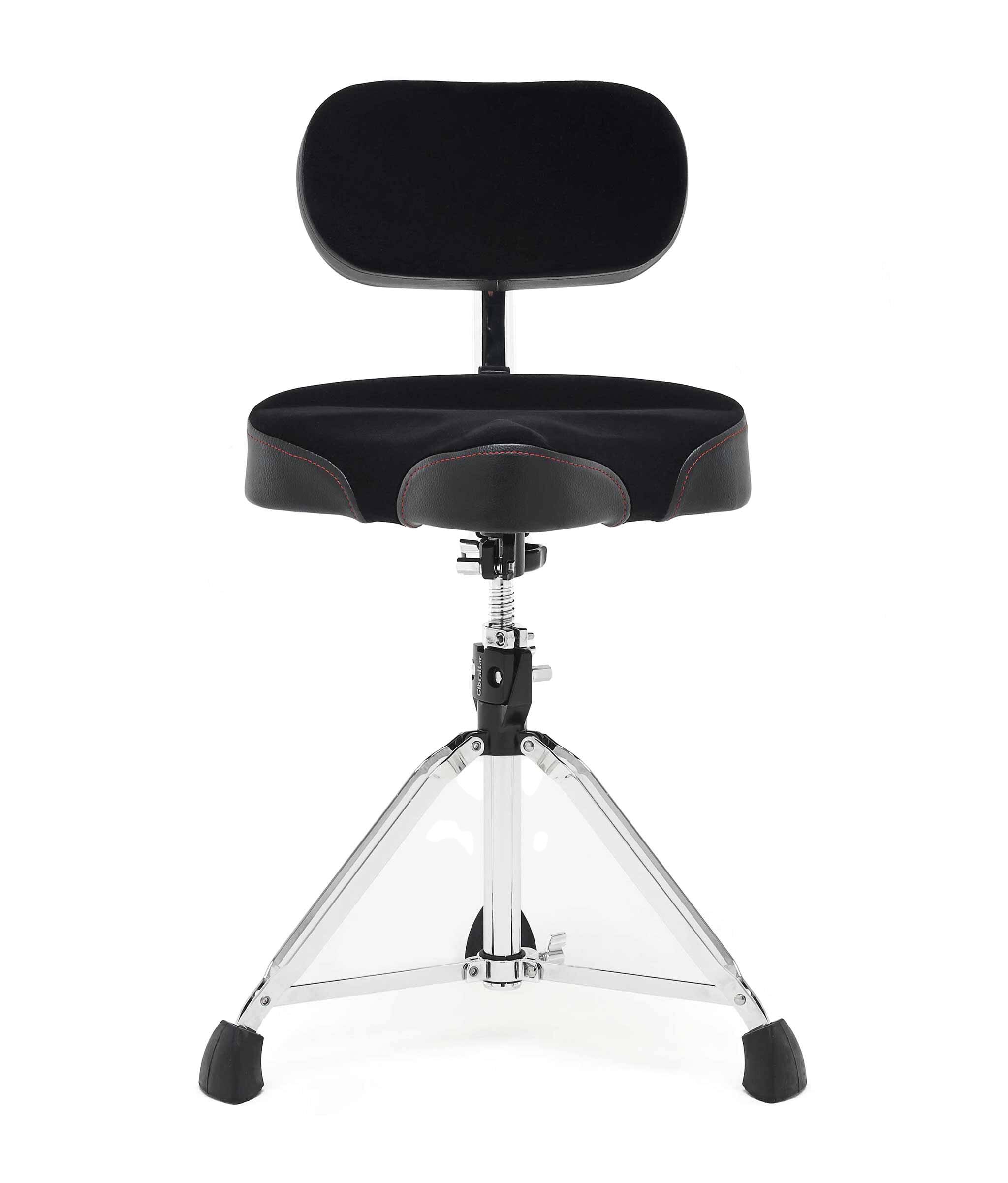 Front. Gibraltar Hardware - Drum Throne with Adjustable Height Motorcycle Seat & Backrest, Double-Braced Drum Stool.