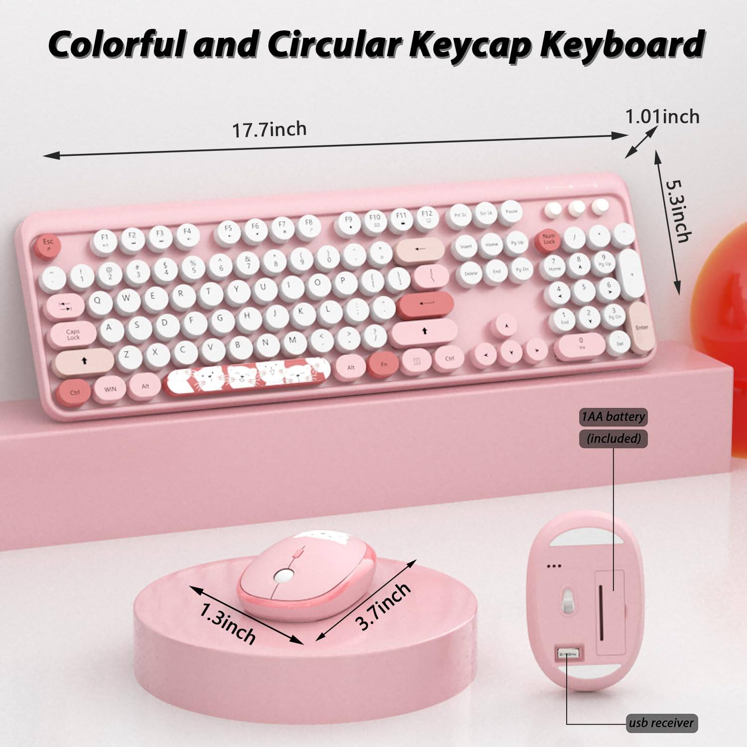 Empire DigiLabs Wireless Cute Colorful Typewriter Retro Round Keycaps ...