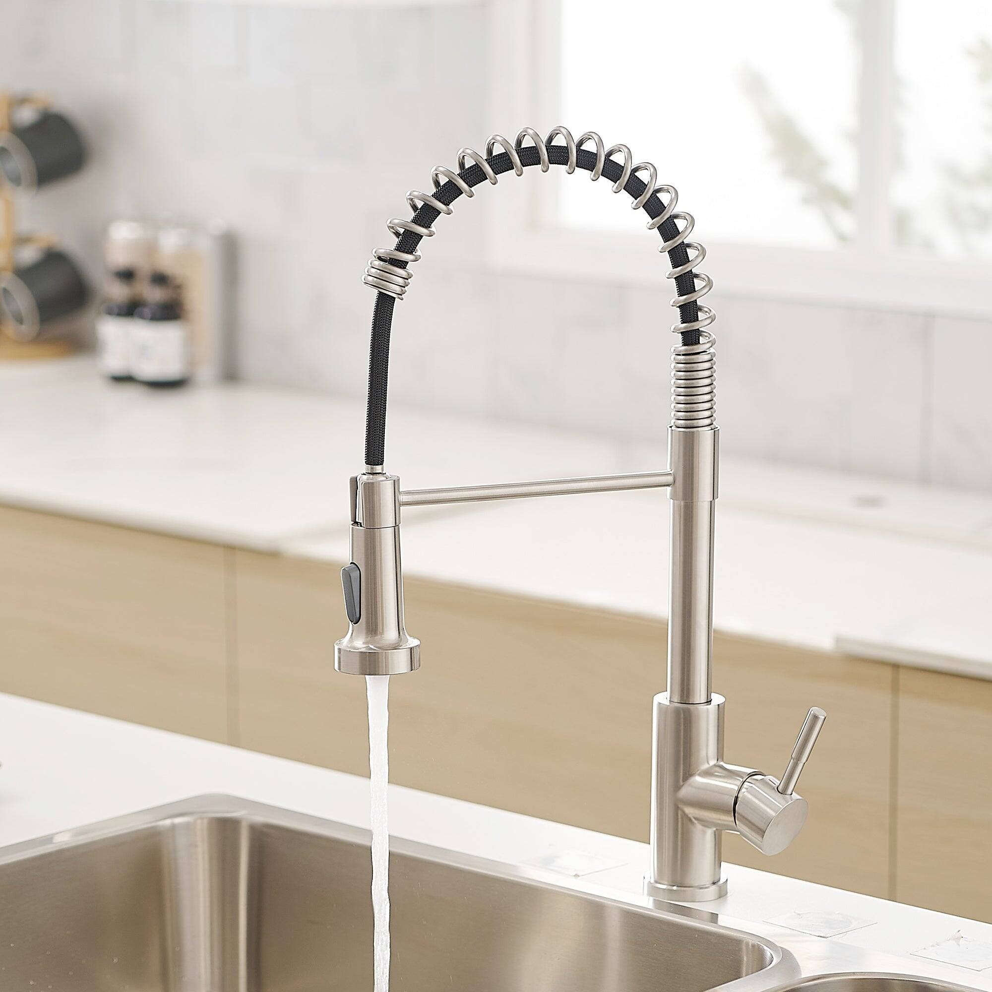 Alt View 9. Boyel Living - Brushed Nickel Single Handle Pull Down Sprayer Kitchen Faucet Stainless Steel with Water Supply Hoses - Brushed Nickel.