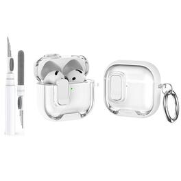 Dteck - For Airpods Pro 3rd Gen (2025) Shockproof Clear Safety Lock Design Case With Metal Ring + Clean Pen - White