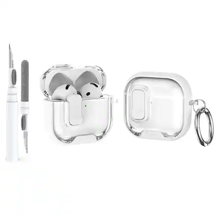 Front. Dteck - For Airpods Pro 3rd Gen (2025) Shockproof Clear Safety Lock Design Case With Metal Ring + Clean Pen - White.