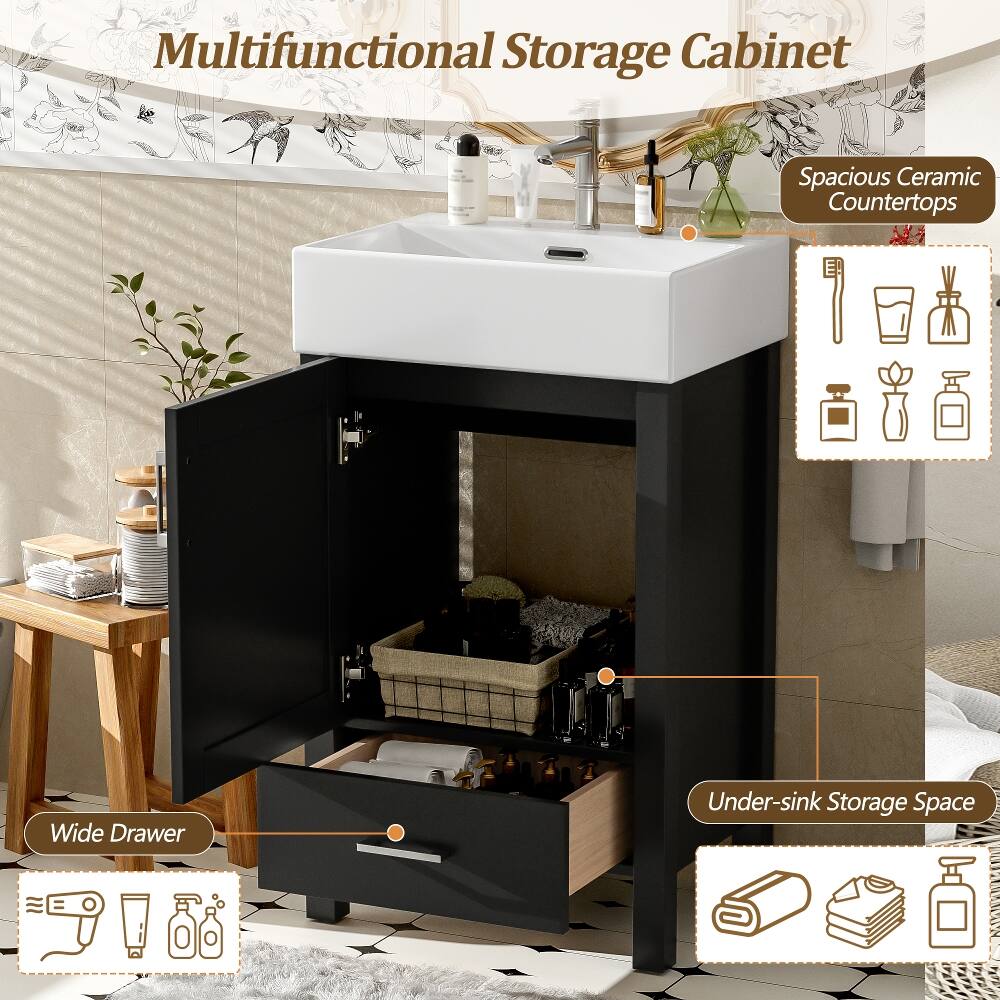 Multifunctional Storage Cabinet  
Spacious Ceramic Countertops  
Wide Drawer  
Under-sink Storage Space