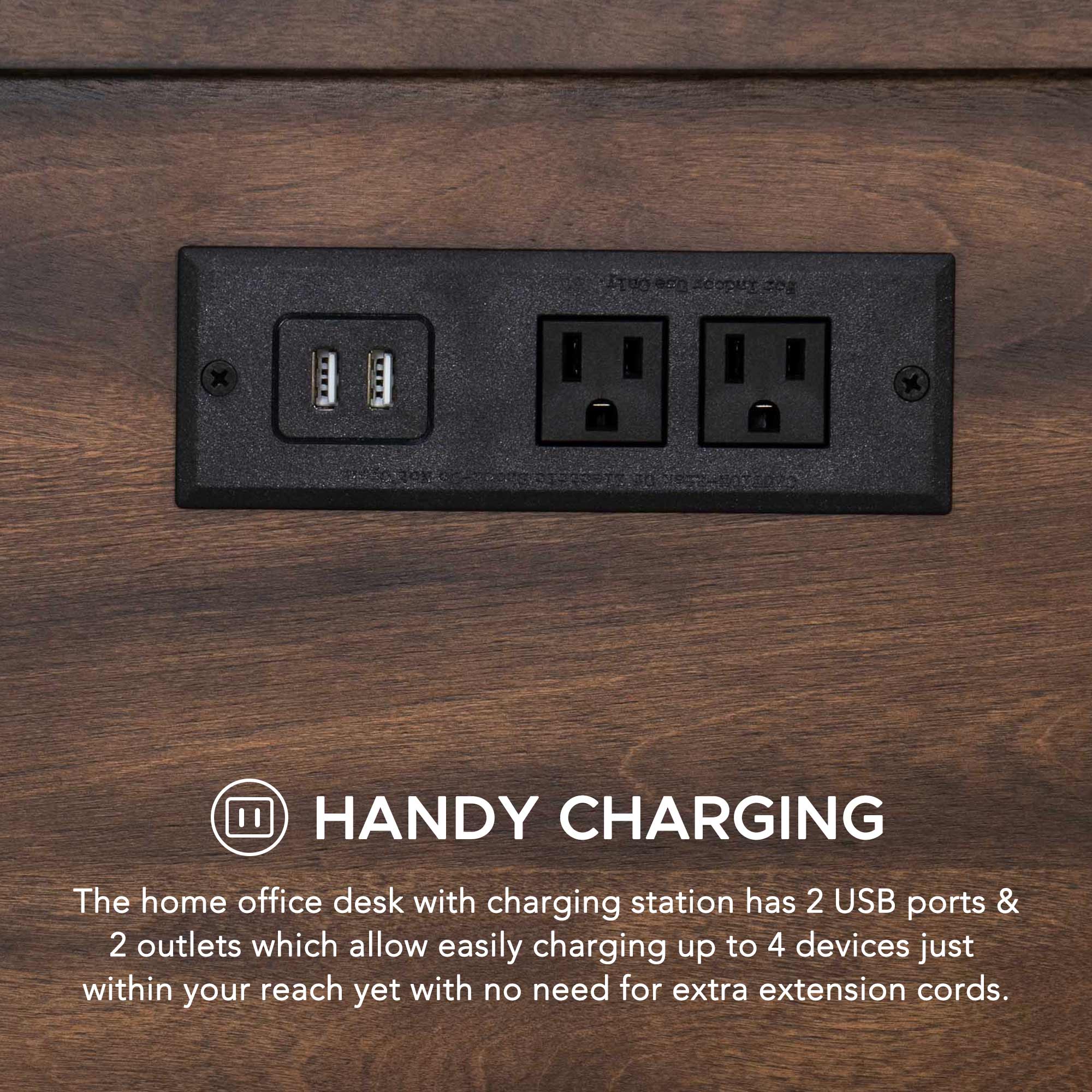 TUO ao1 eopie COE x HANDY CHARGING

The home office desk with charging station has 2 USB ports & 2 outlets which allow easily charging up to 4 devices just within your reach yet with no need for extra extension cords.