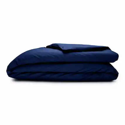 Front. Sleepgram - Sleepgram Supima 400 Thread Count Cotton Duvet Cover and Travel Bag, Queen, Blue - Blue.