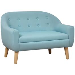 Qaba - Kids Sofa, Toddler Sofa Couch, Linen-Like Fabric & Wood Frame Sofa Chair for Ages 3-7 - Blue