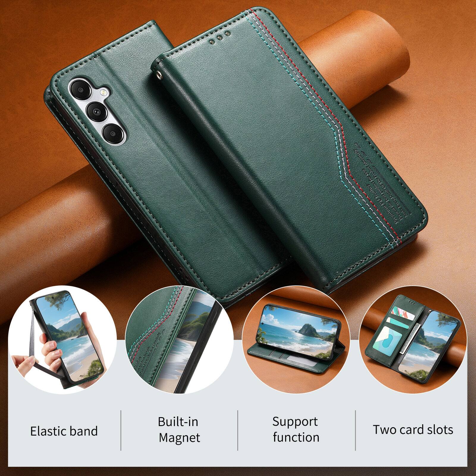 - Elastic band
- Built-in Magnet
- Support function
- Two card slots