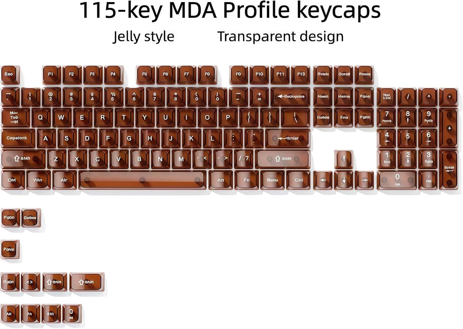 Womier - Clear keycaps,Transparent Crystal keycap Set,Shine Through MDA Profile for Cherry Mx Switches Mechanical Keyboard - Brown