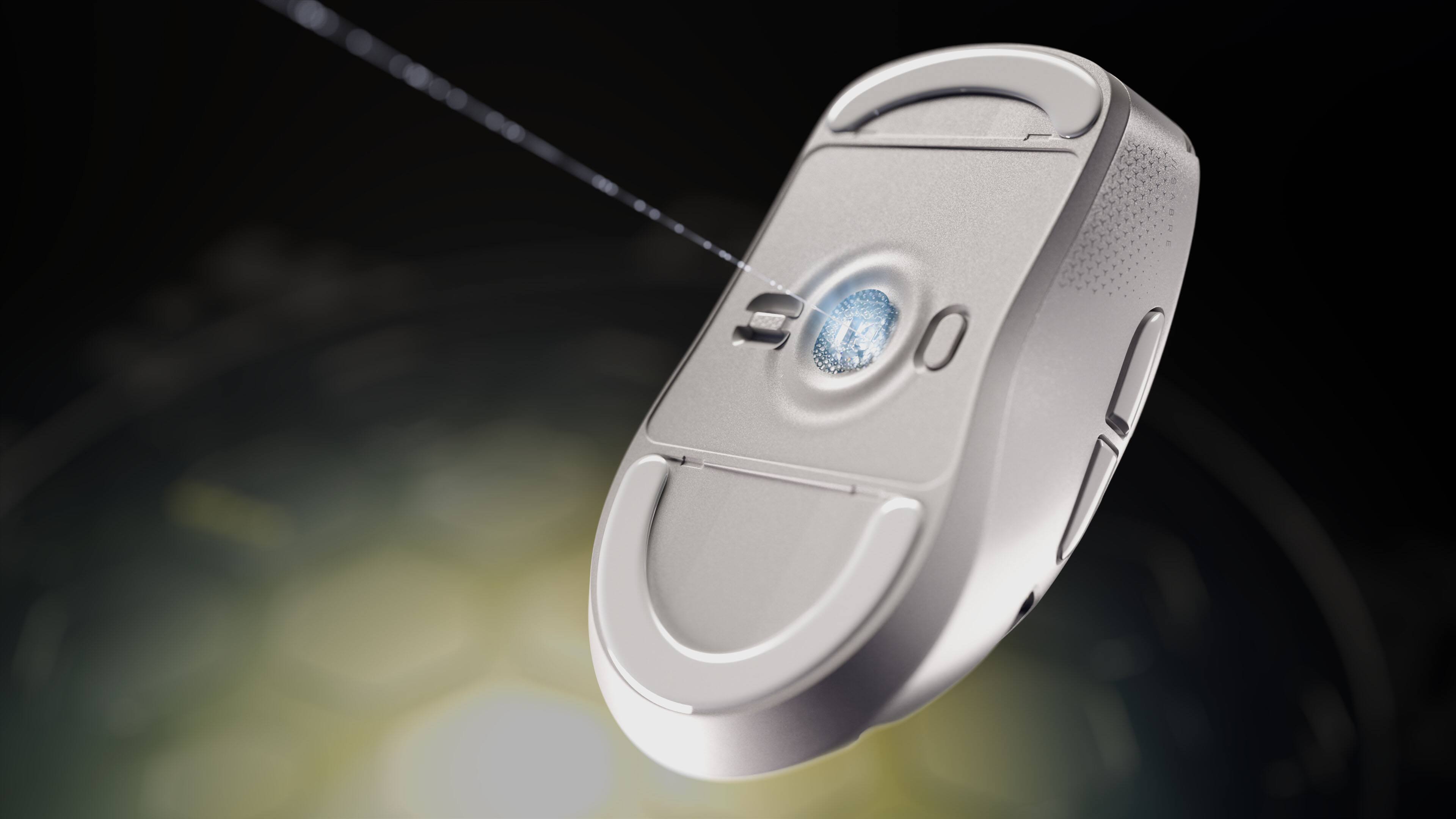 Angle. CORSAIR - SABRE v3 PRO PureVector MG ERGO Gaming Mouse with Personalized Directional Sensitivity - White.
