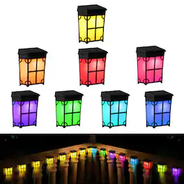 Oumilen - 8 Pack Solar Fence Lights, 2 Modes RGB Warm White Solar Deck Lights