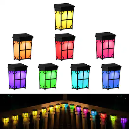 Front. Oumilen - 8 Pack Solar Fence Lights, 2 Modes RGB Warm White Solar Deck Lights.