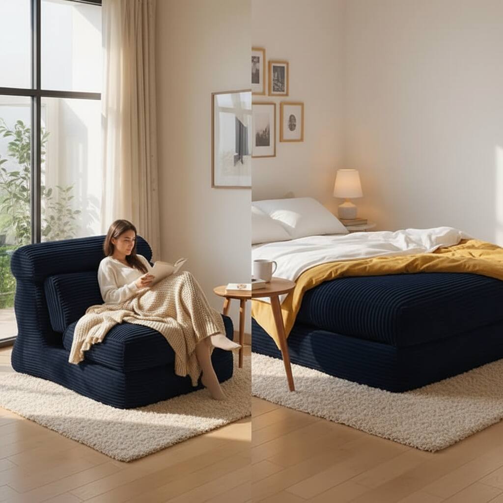 Angle. AOITUN - Folding Sofa Bed Convertible Single Sleeper Chair, Corduroy Fabric Adjustable Lounge Bed for Guest Room - Black.